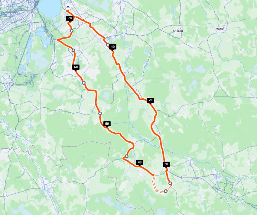 Teisipäevane tempokam sõit, kus keskmise kiirus on pigem 34+km/h, et kel vaja saab TRMiks jala soojemaks. Suunaga Jüri vallamaja (ca 17.58) – Vaida – Aruvalla –